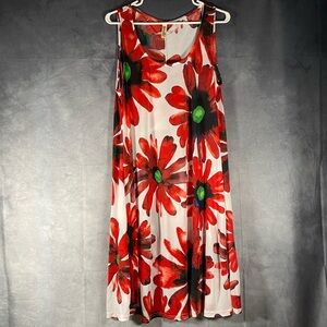 SHORELINE Floral Dress‎ w Bold Red Flowers Lightweight Women’s Size S/M